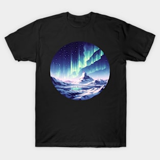 Low Poly Winter Mountains with the Northern Lights T-Shirt